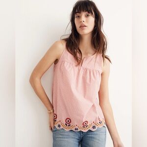 Madewell women’s embroidered gingham tank top orange sunset size medium